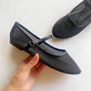 NIB Black Mesh Mary Jane Flats
